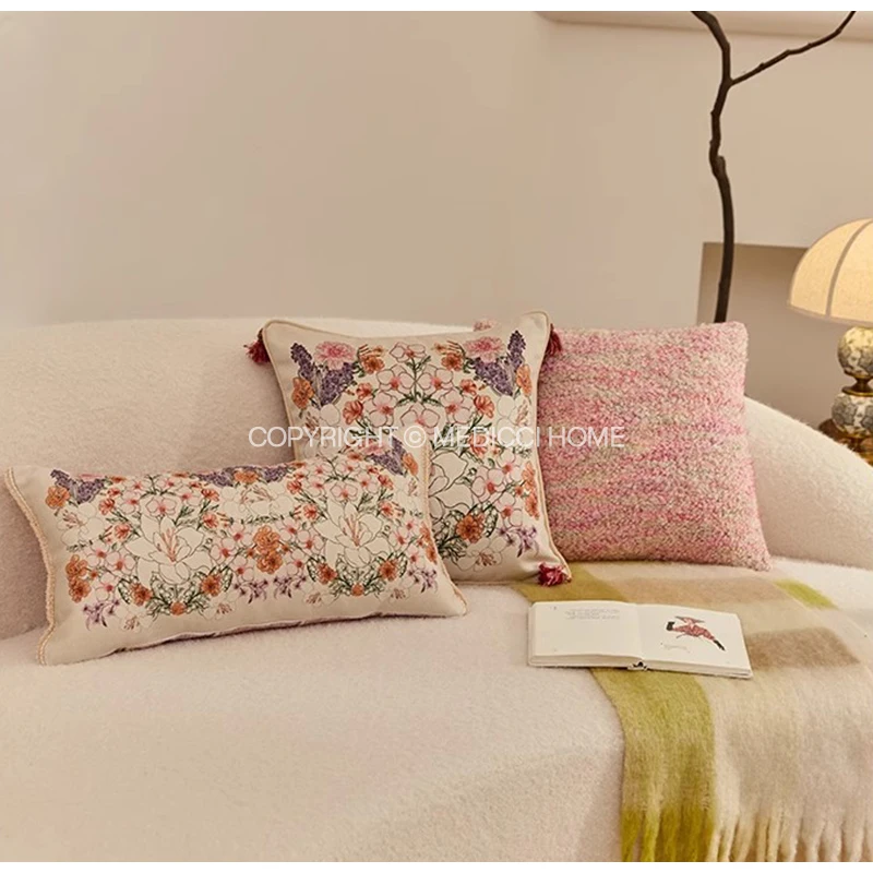 Medicci Home CD Style Inspired Botanical Bouquet Decorative Throw Pillowcase Natural Sense Style Luxe Cushion Cover With Tassels