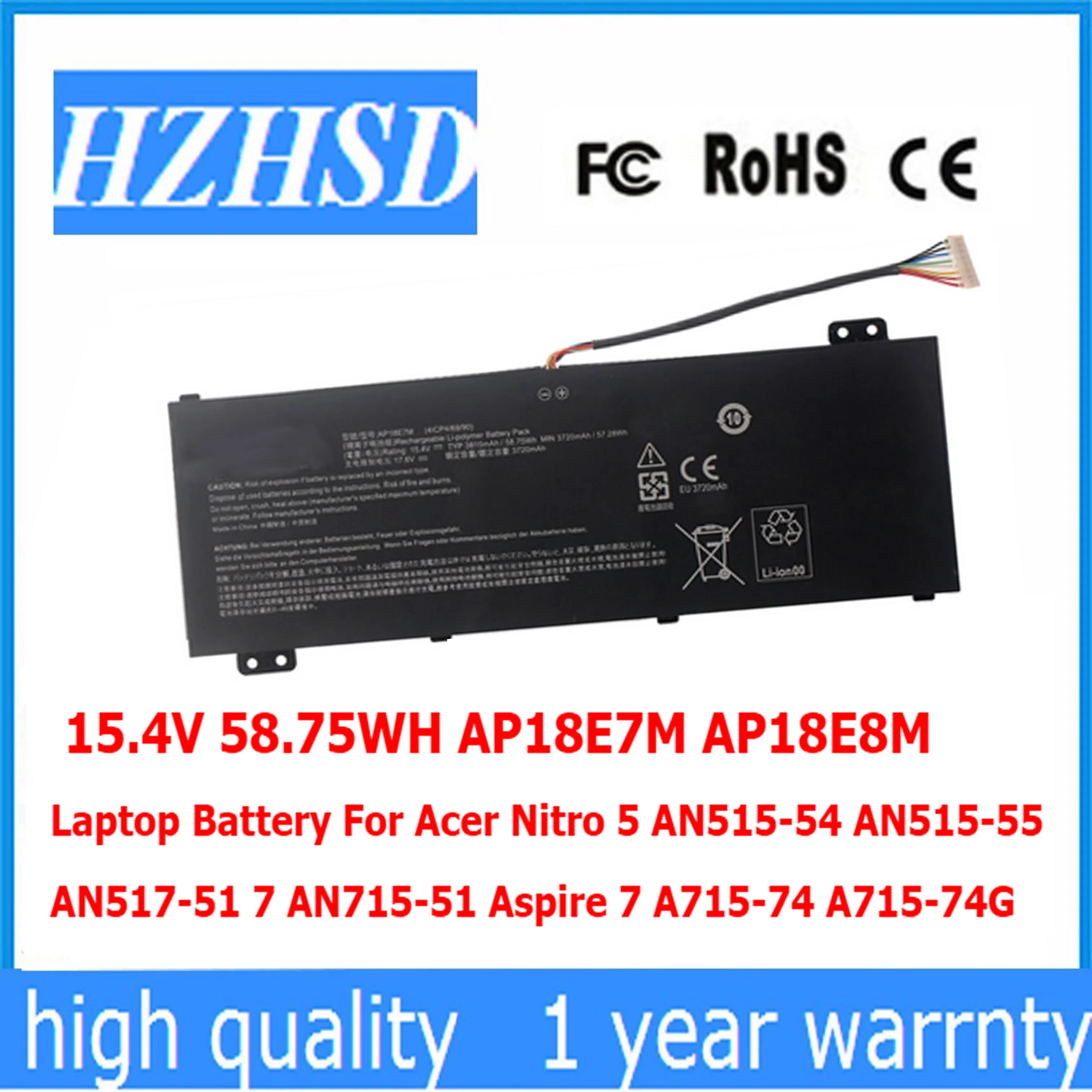 15.4V 58.75WH AP18E7M 57.48WH AP18E8M Laptop Battery For Acer Nitro 5 AN515-54 AN515-55 AN517-51 7 AN715-51 Aspire 7 A715-74 A71