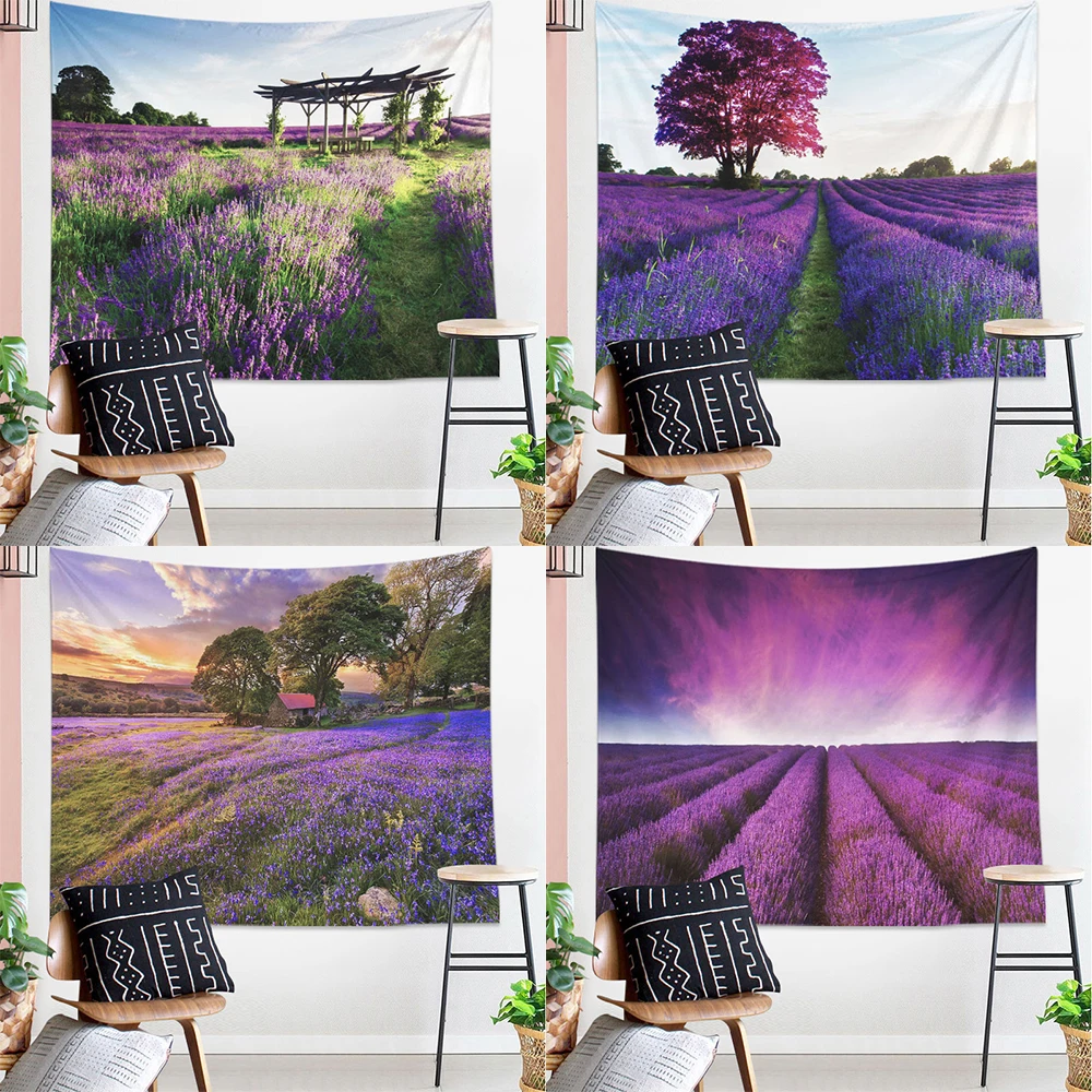 Nice Scenery Wall Hanging Tapestry Lavender Plant Decorative  Carpet Home Decor Polyester Rectangle  Mat