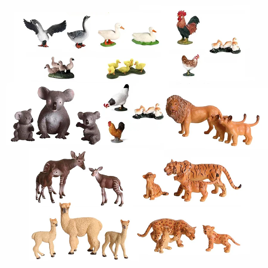 Jouets animaux de la vie sauvage réalistes avec oursons, modèles de volaille de ferme, ensemble de jouets, dessus de gâteau, cadeau de Noël et d'anniversaire