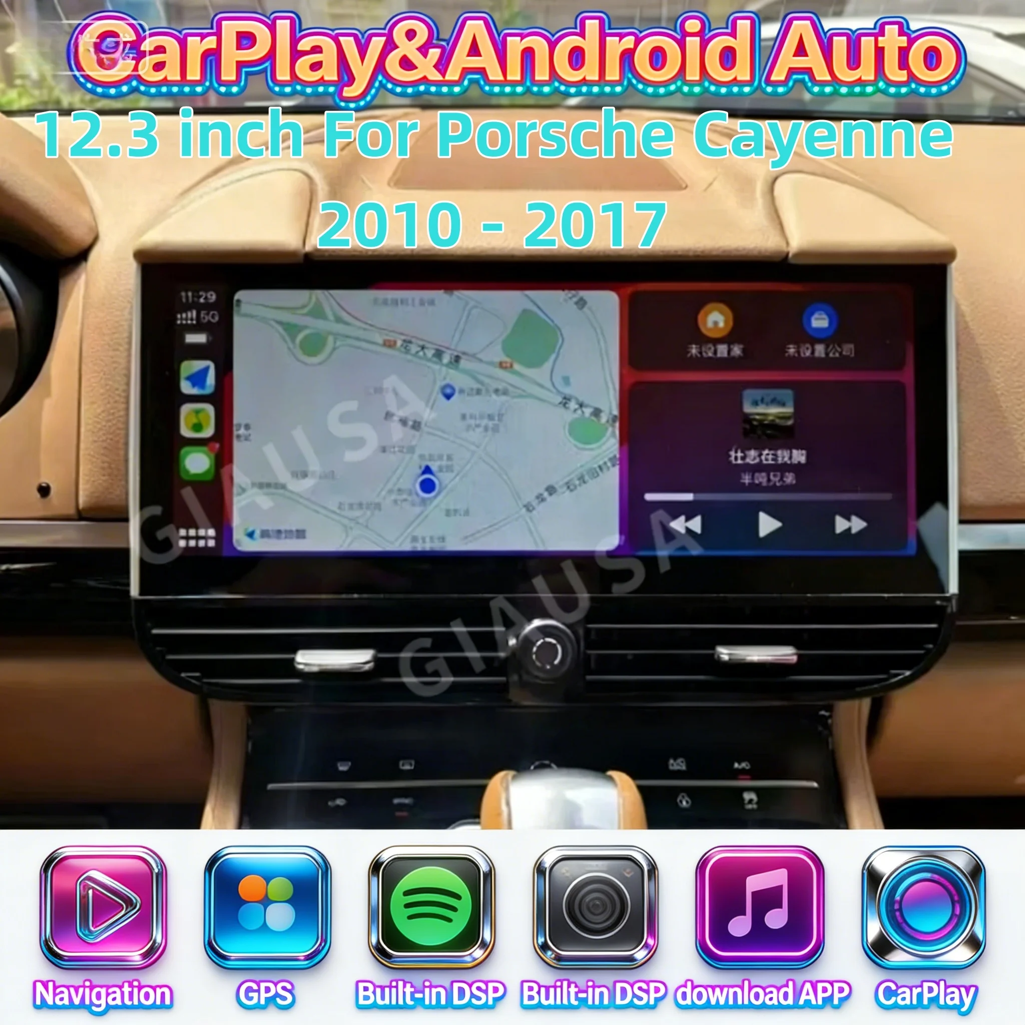 

Мультимедийный Bluetooth беспроводной Carplay плеер авто стерео Android 13 для Porsche Cayenne 2010-2017 беспроводная навигация CarPlay