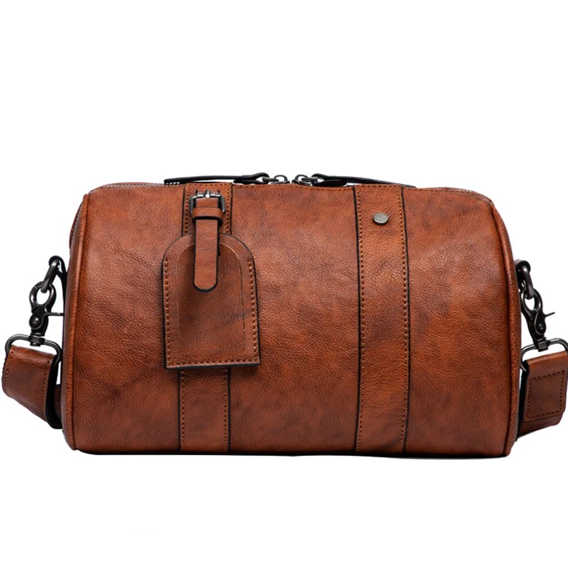 Retro single shoulder bag genuine leather men's bag casual small backpack vegetable tanned cowhide minimalist style bucket bag