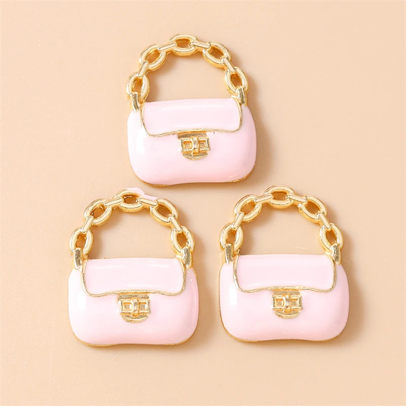 20 Stück 16 x 20 mm niedliche bunte Emaille-Handtaschen-Taschen-Charms-Anhänger für Schmuckherstellung, Tropfen-Ohrringe, Halsketten, DIY-Bastelzubehör – Detail 7