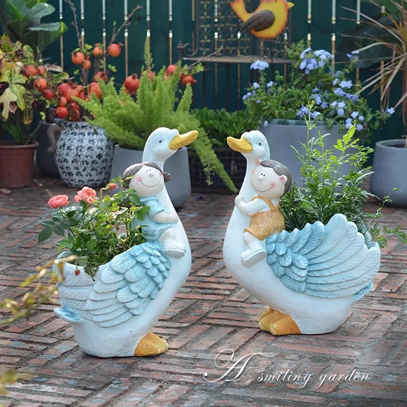 New creative animal flower pot cartoon doll riding swan flower pot container outdoor garden balcony decoration ornament