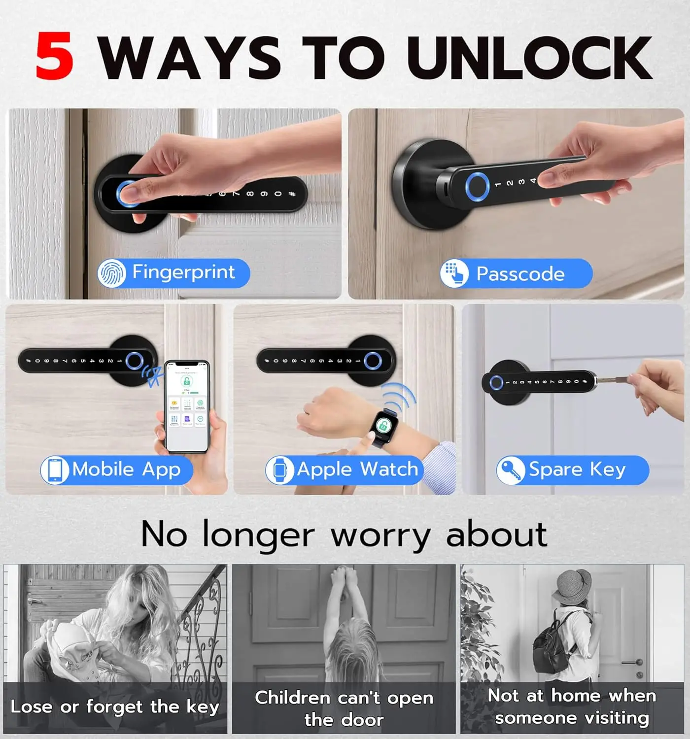 Fingerprint Door Lock com teclado, Electronic Lock, Unlocking for Interior Doors, Bedroom, Passcode, App Unlocking