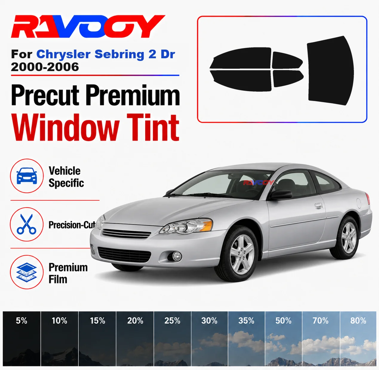 

Premium Precut Window Tint Kit Front Rear Windows Rear Windshield For Chrysler Sebring 2Dr 2000-2006 Car Solar Nano Ceramic Film