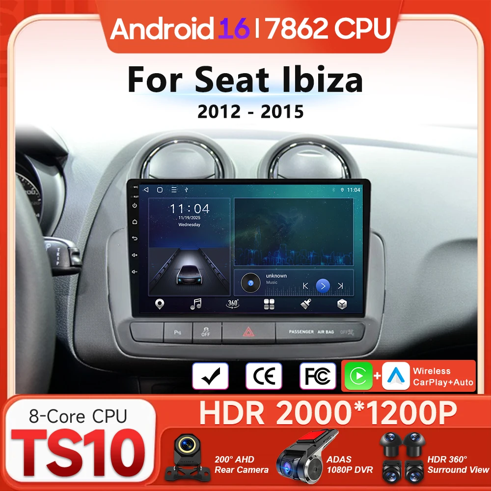 

Android 16 For Seat Ibiza 2012 - 2015 Car Multimedia Player Wireless Carplay Auto Radio Video Stereo Navigation GPS BT DSP Wifi
