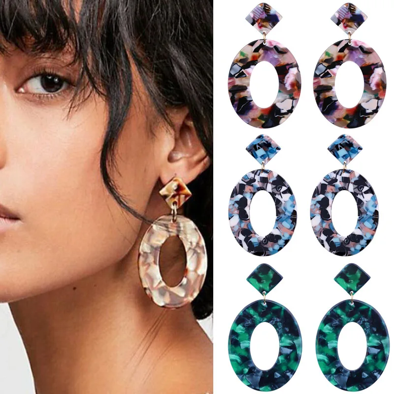 

New Acrylic Earrings Fashion Western Style Wild Earrings Simple Hipster Colorful Resin Acetate Plate Female Earrings Wholesale