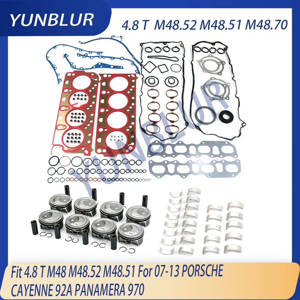 STD Engine Rebuild Gasket Set Piston & Ring Bearing Kit Fit 4.8 T M48 M48.52 M48.51 For 07-13 PORSCHE CAYENNE 92A PANAMERA 970