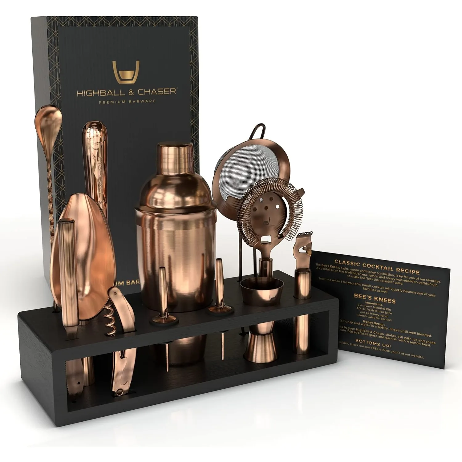 Highball & Chaser 13-Piece Cobbler Cocktail Shaker Set Matte Copper Stainless Steel Bartender Kit For Home Bar Cocktail Set