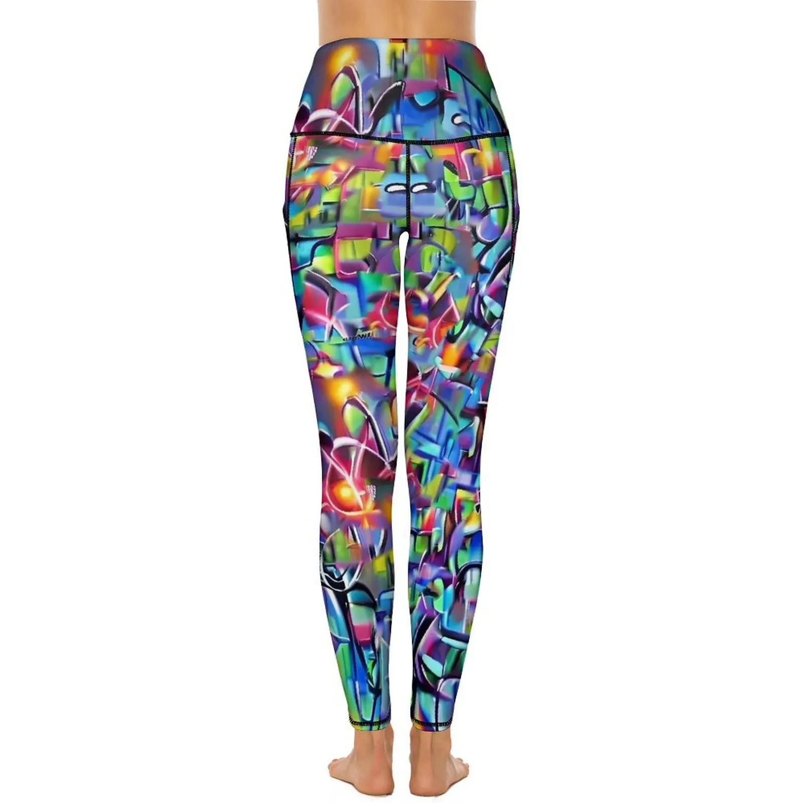 Graffiti Chaos Yoga Pants Pockets Colorful Print Leggings Sexy Push Up Elegant Yoga Sports Tights Stretch Work Out Leggins