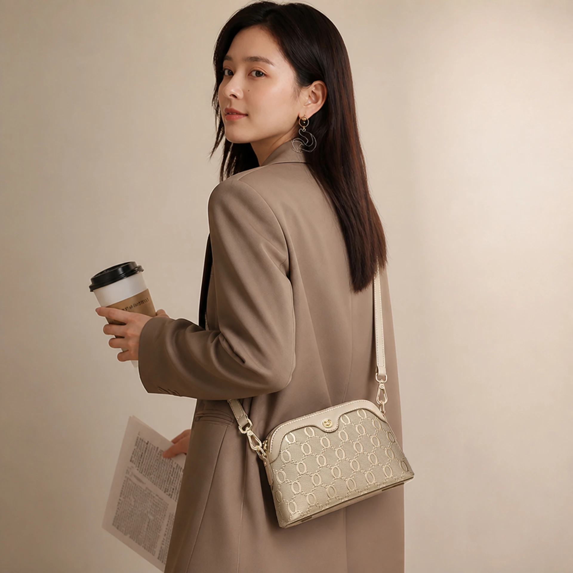 FOXER 2026 New Luxury Embossed Crossbody Bag Cowhide Leather Women's Shoulder Bag Multi Pocket Small Daily Commute Phone Handbag