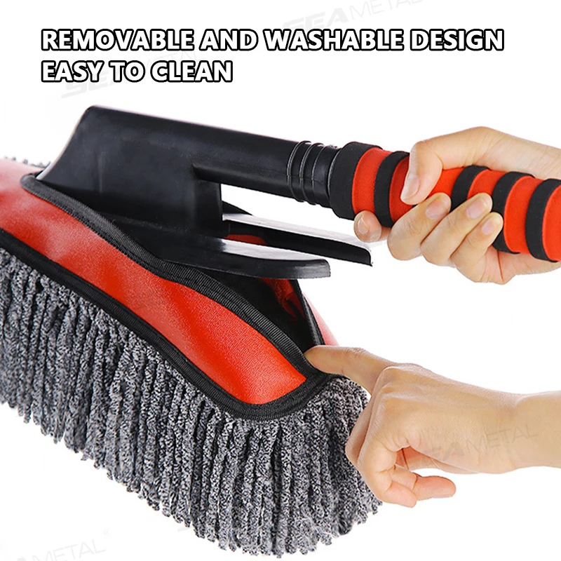 SEAMETAL Microfiber Car Washing Mop Duster Kit Telescopic Dust Removal Car Cleaning Brush Mop Wet Dry Dual Use Wash Accessories