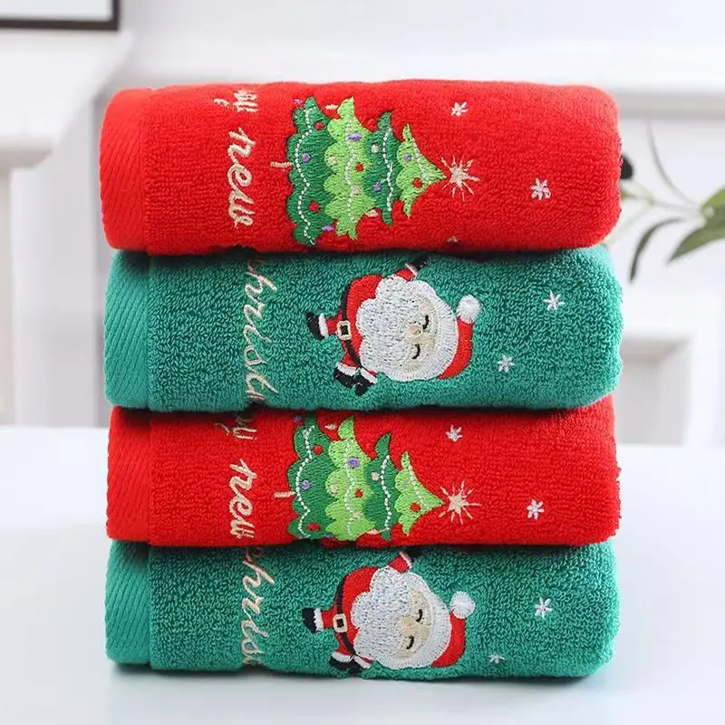 1-2 Pcs Christmas Towel Christmas Cute Cotton Hand Towel Absorbent Quick-Dry Skin-Friendly Holiday Bath Towels  New Year Gift