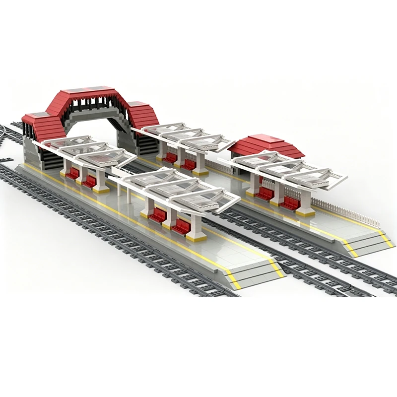 City Street View Model MOC Building Bricks 3-Line Train Station Modular Technology Gifts Holiday Assemble Children Toys Suit