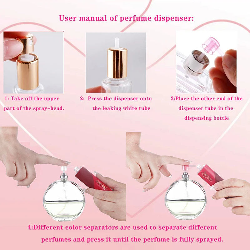 Tragbare 2-in-1-Reiseparfümflasche, 5 ml + 5 ml, herzförmiger, nachfüllbarer Zerstäuber, Doppelkopf-ABS-Mini-Düftspender