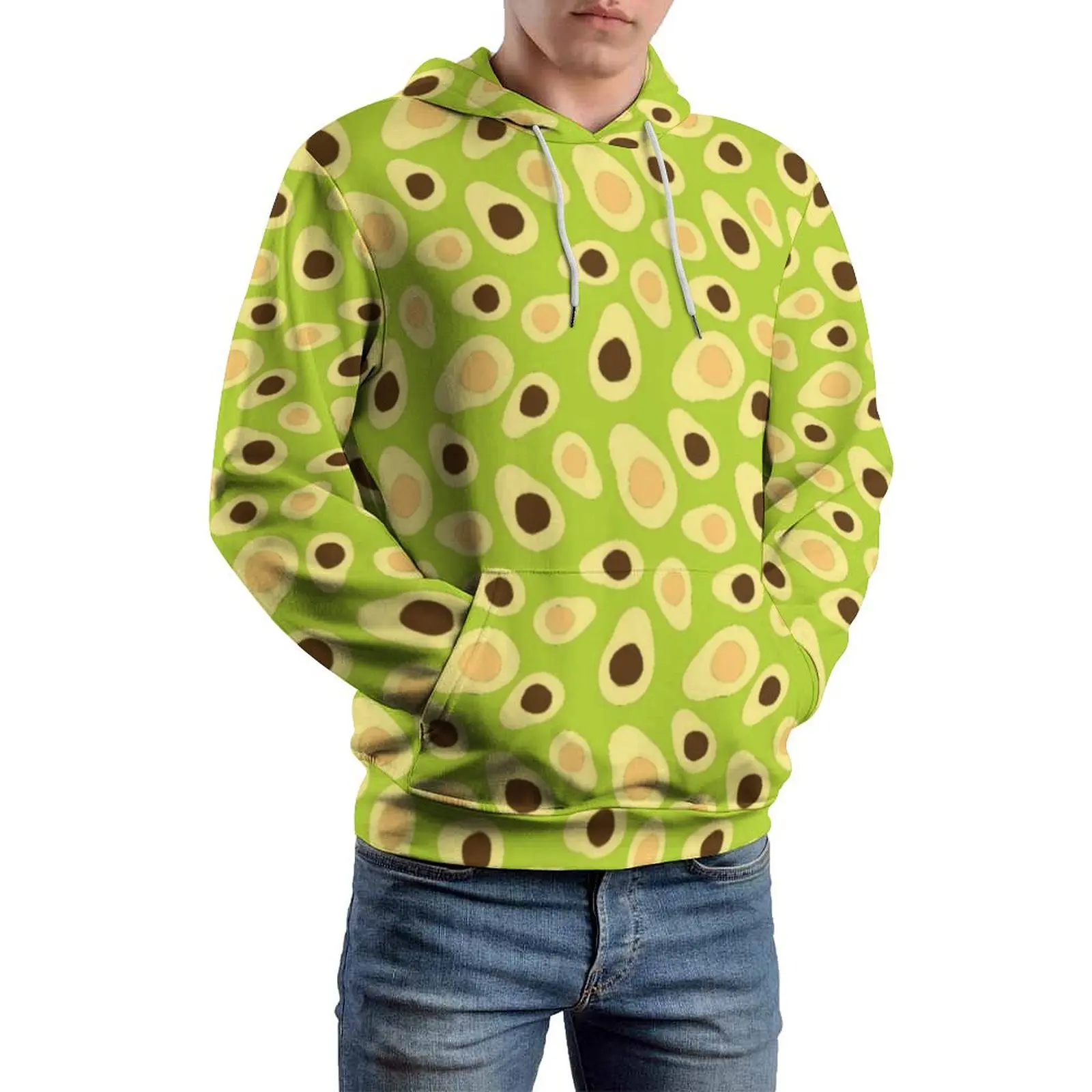 

Green Avocado Loose Hoodies Cute Fruit Print Streetwear Hoodie Unisex Long Sleeve Funny Printed Sweatshirts Plus Size