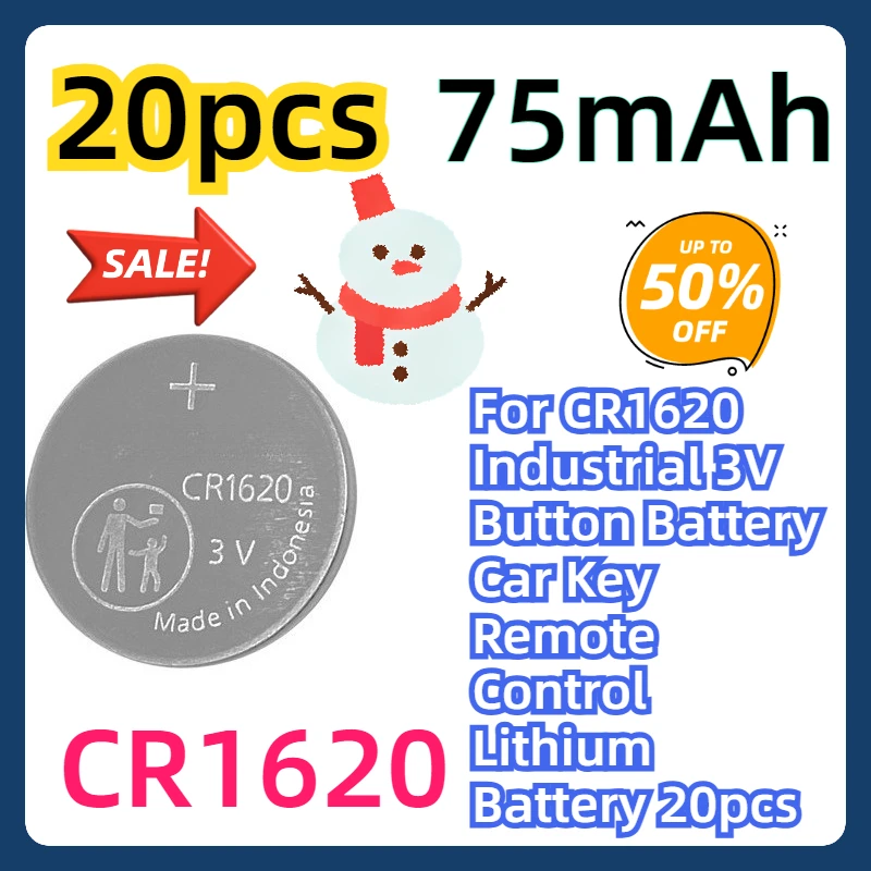 

For CR1620 Industrial 3V Button Battery Car Key Remote Control Lithium Battery 20pcs