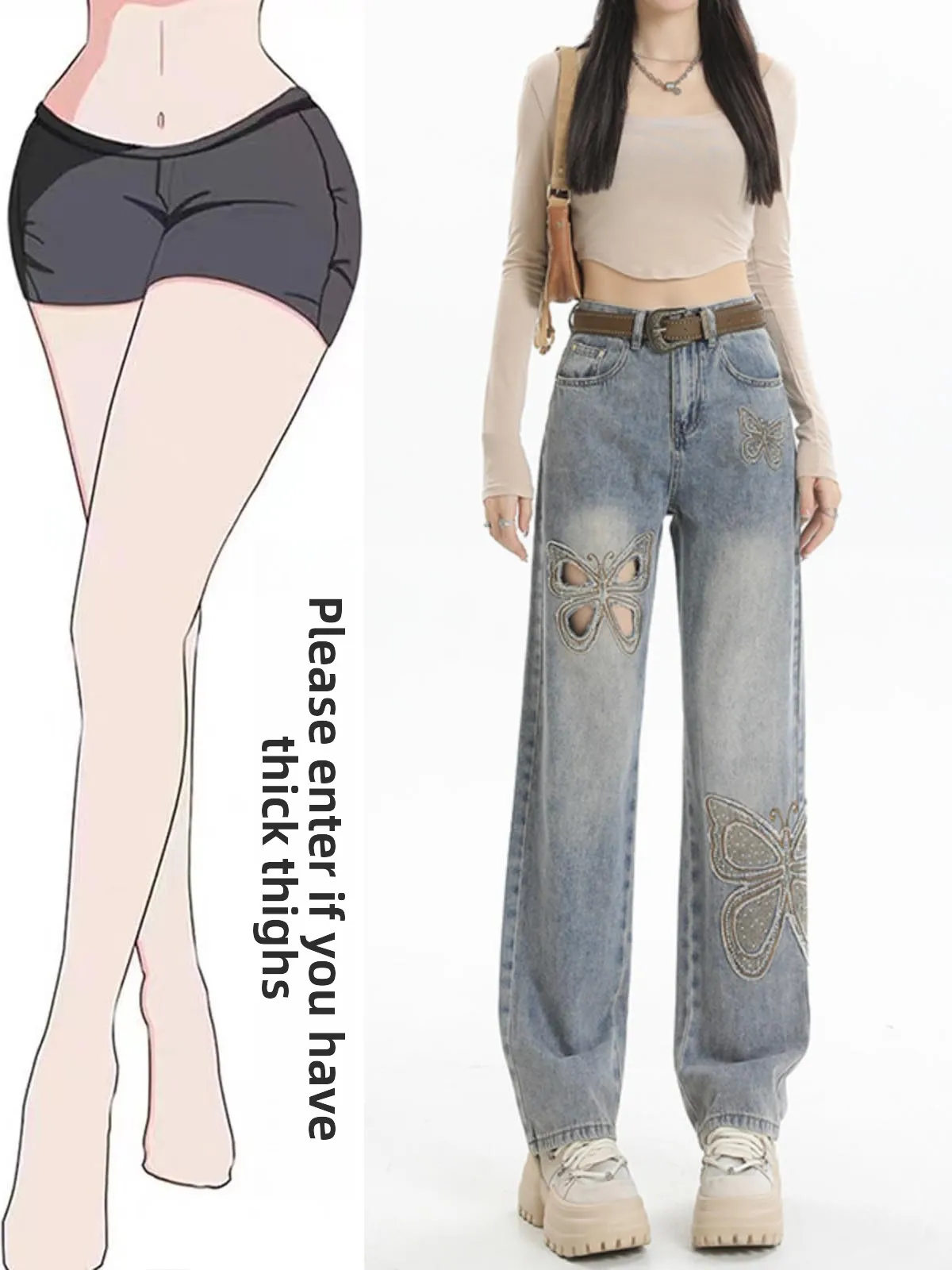 

Джинсы Waed Denim женские летние, дизайнерские, с эффектом потертости, прямые, свободные, широкие брюки с высокой талией, хлопок, полиэстер, спандекс