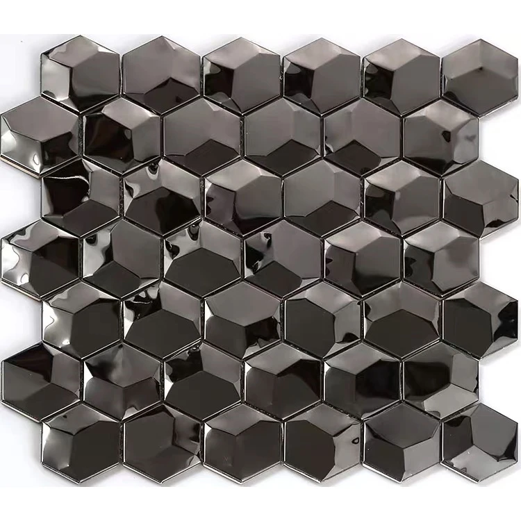 

3D black stainless steel hexagonal metal kitchen mosaic tile for home decoration