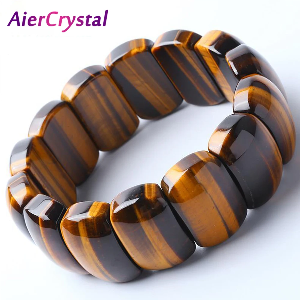 Natural Tiger Eye Square Men Bracelet Polished Healing Bracelet Women Elastic Rope Jewelry Handmade Accessories Valentine Gifts