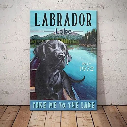 Black Labrador Retriever Dog Lake Tin Sign Vintage Sign for Home Coffee Garden Wall Decor 8x12 inch sign