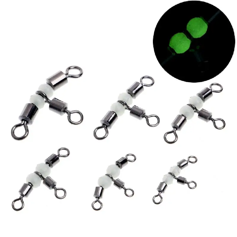 10pc 3 Way Triple Glow Luminous Beads Cross-line Rolling Swivels Tackle Connector Fishhook Lure Line Bearing Fishing Accessories