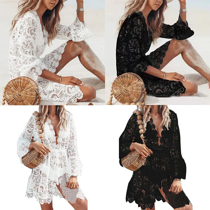 Swimsuit Cover up Lace Decorative Fashion Breathable Washable Beach Blouse Beach Dress for Women