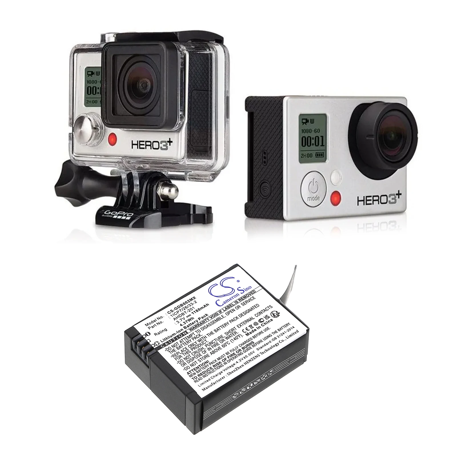 Li-ion Camera Battery for Giroptic, 3.7V, 1180mAh, Compatible Models: edges closer to 360, edges closer to 360° action ca