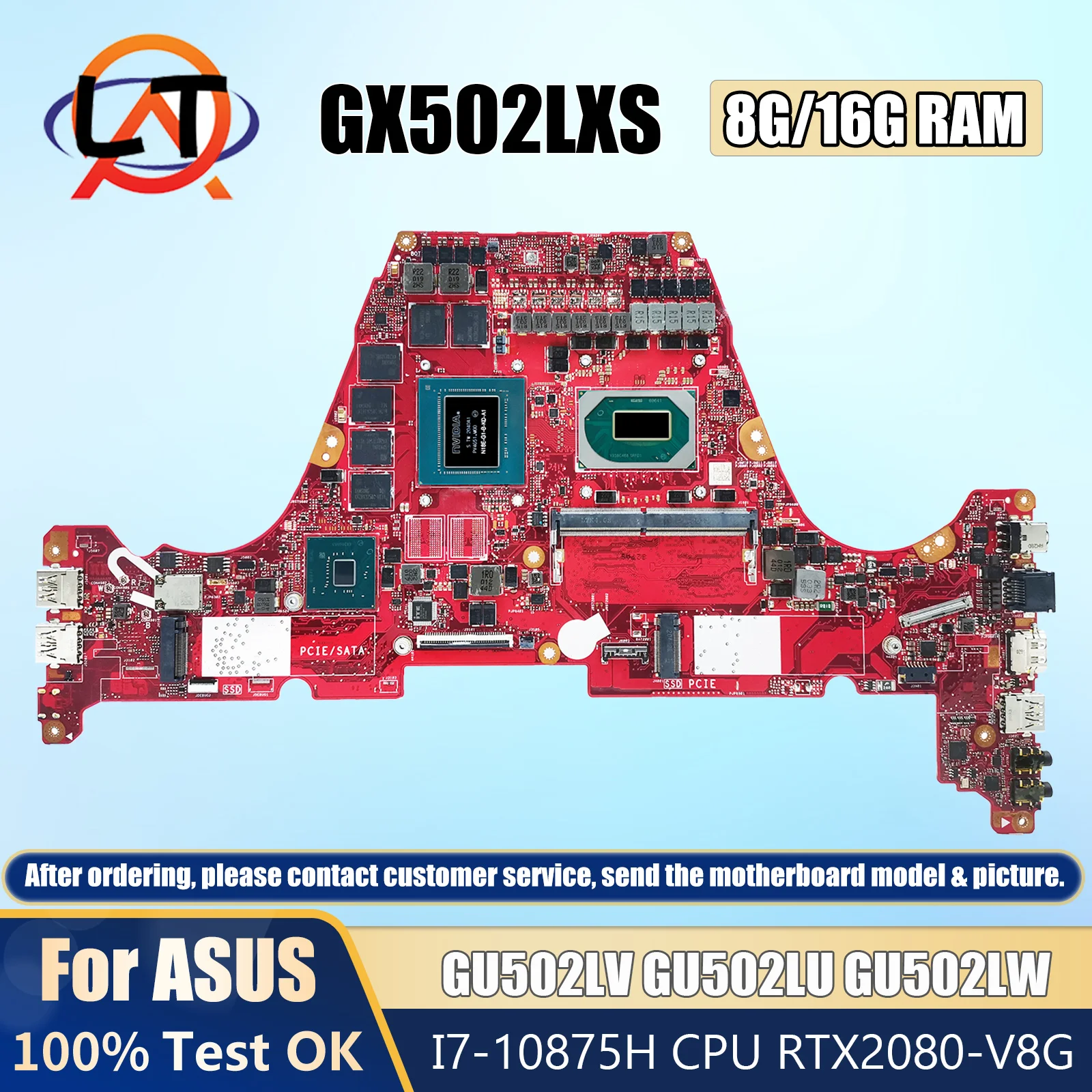 GX502LXS/GU502LU ASUS Laptop Motherboard GU502LV GU502LW GX502LWS GX502L GU502L i7 CPU 8G/16G RAM RTX2080/V8G 3AGAME Black Myth