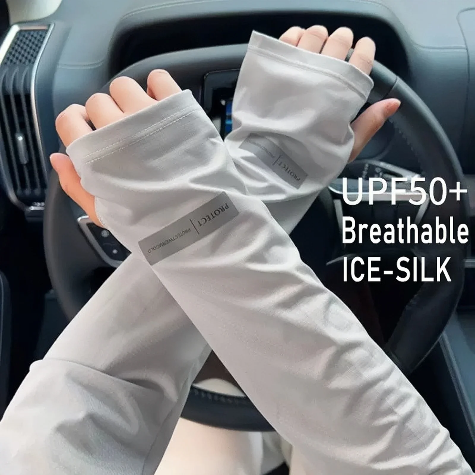 Summer UV Protection Ice Sleeves Men Women Sun Protection Arm Sleeves Outdoor Cycling Driving Arm Sleeves Gloves Sweat Absorbent