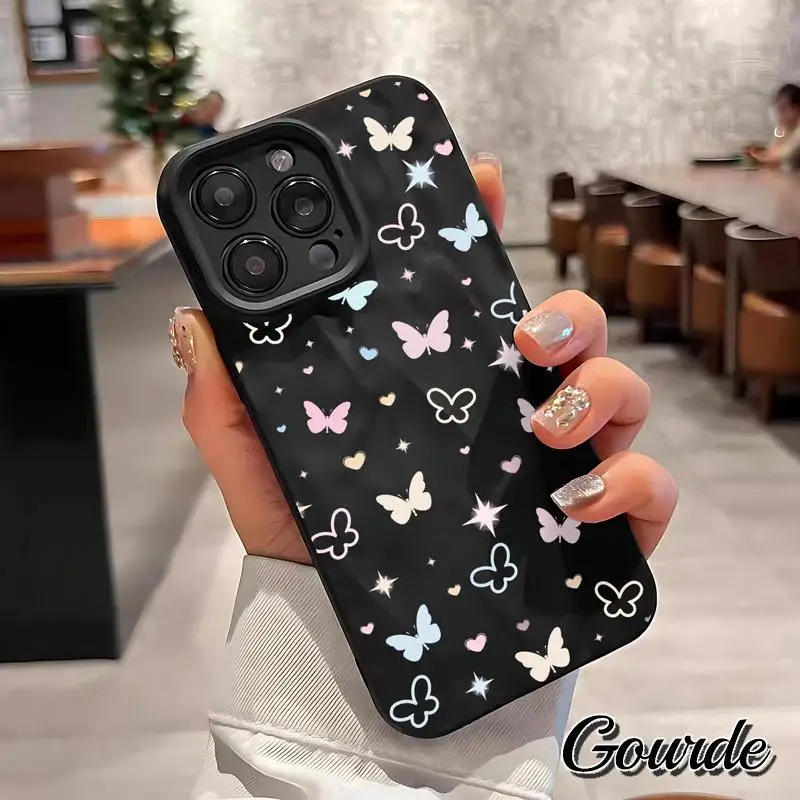 

Gourde Premium Butterfly Heart Pattern Matte Silicone Phone Case for Iphone 16 15 14 12 13 11 Pro Max Ip 7 8 Plus X Xs Xr Xs Max