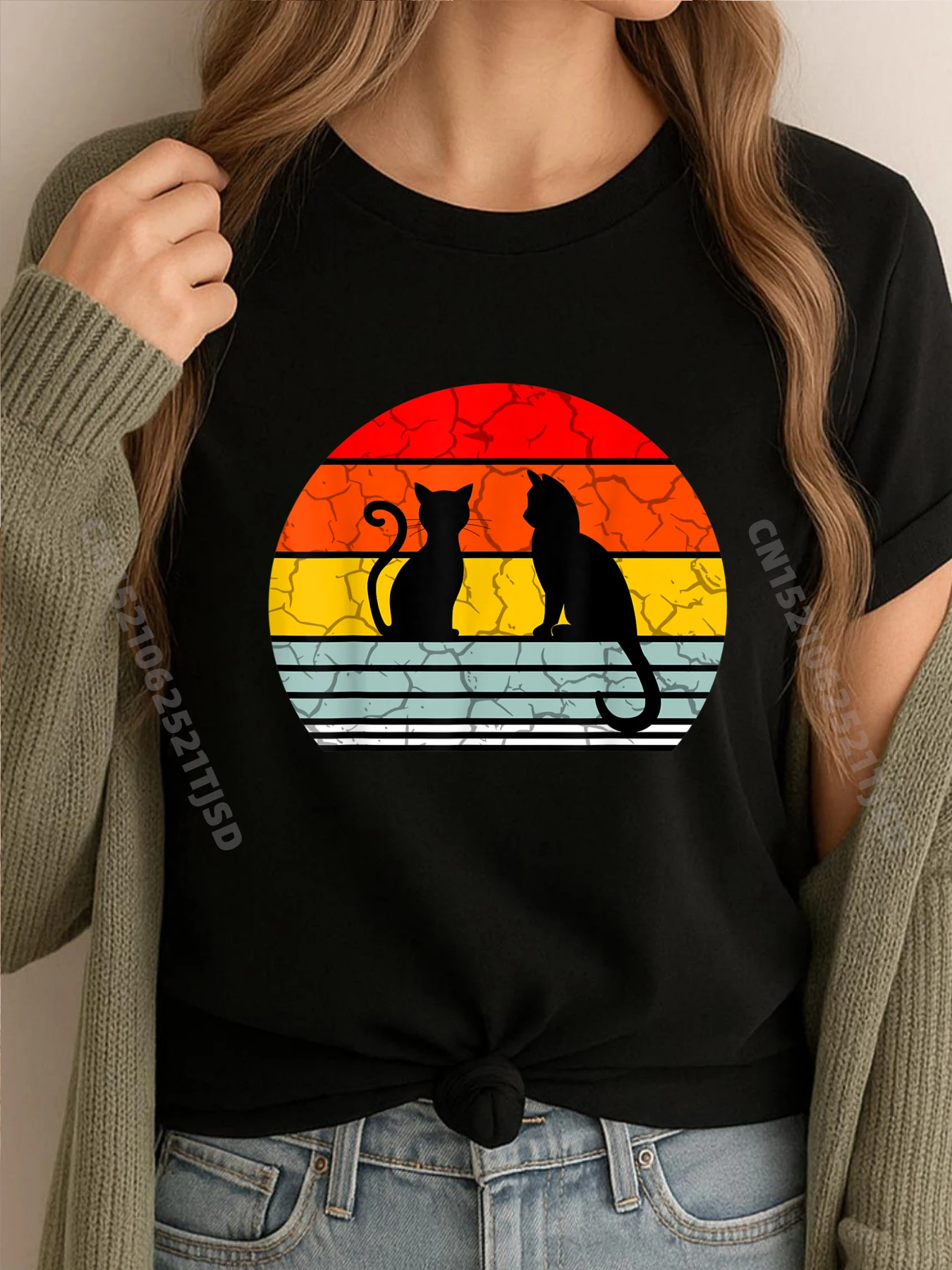 

Винтажный костюм на Хэллоуин с котенком и кошками, женская одежда больших размеров, зимняя белая футболка, женская