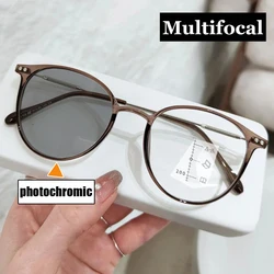 Gafas ultraligeras para hombre y mujer, lentes de lectura con montura redonda, fotocromáticas, multifocales, graduadas para presbicia