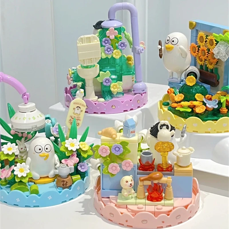 SEMBO Duckyo Friends building blocks, flower bath series, assembled model ornaments, childrens  figures, birthday gifts