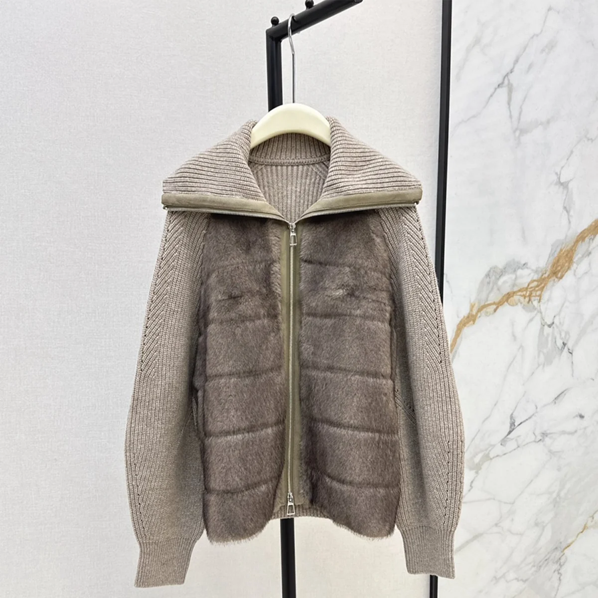 2026 high-quality women's large collar knitted patchwork imitation mink jacket--2692616