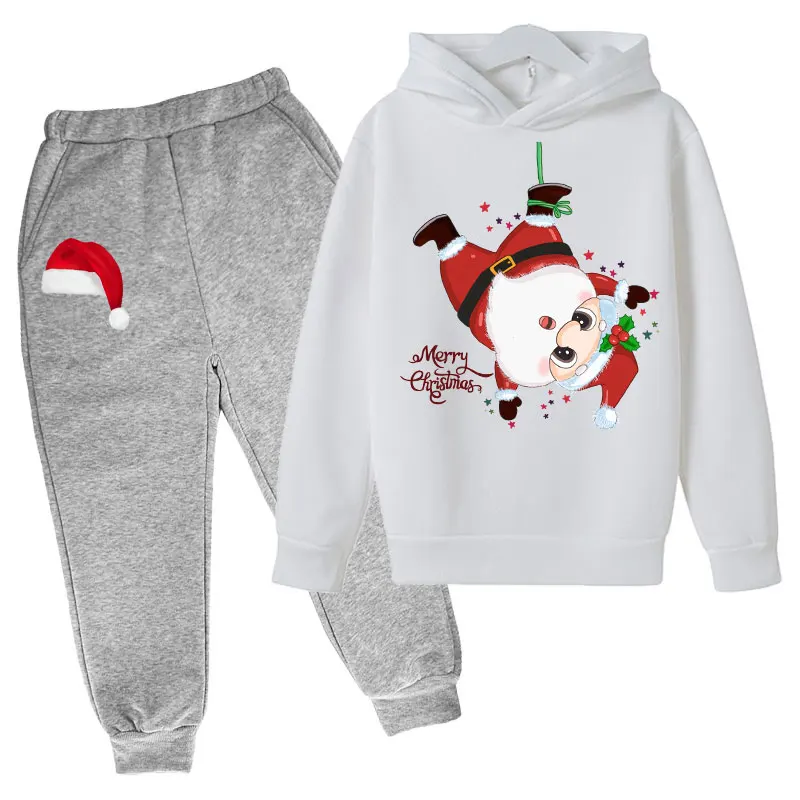 

2022 Christmas Hoodies kids Elk Santa Claus 4-14Y liltle boys girls Cartoon Sweatshirt+pants suits Merry Christmas Tracksuits