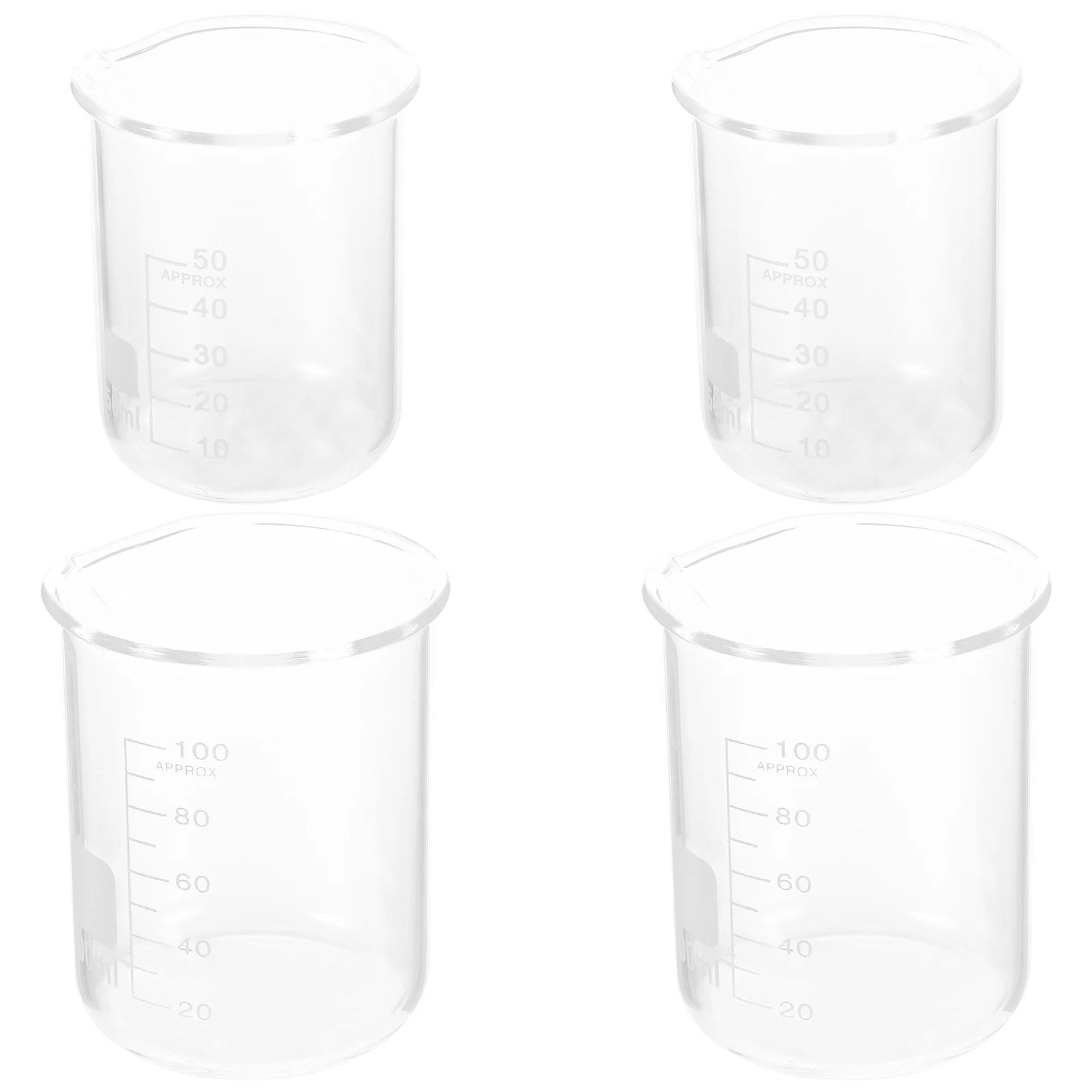 

4Pcs Glass Graduated Beaker Set High Borosilicate Measuring Cups 50Ml 100Ml Clear Heatproof Laboratory Baking Juice Mixing