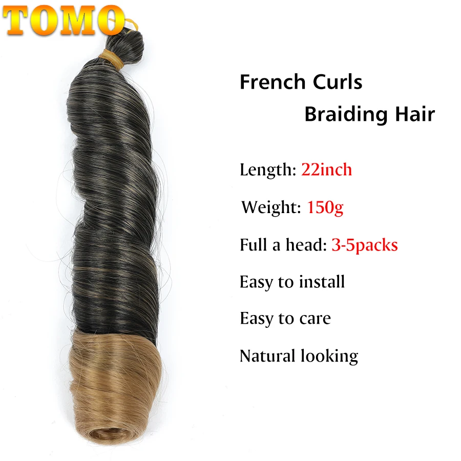 TOMO Long French Curly Braiding Hair 22 Inch Loose Wave Braids Hair Pre Stretched Synthetic Crochet Hair Extensions