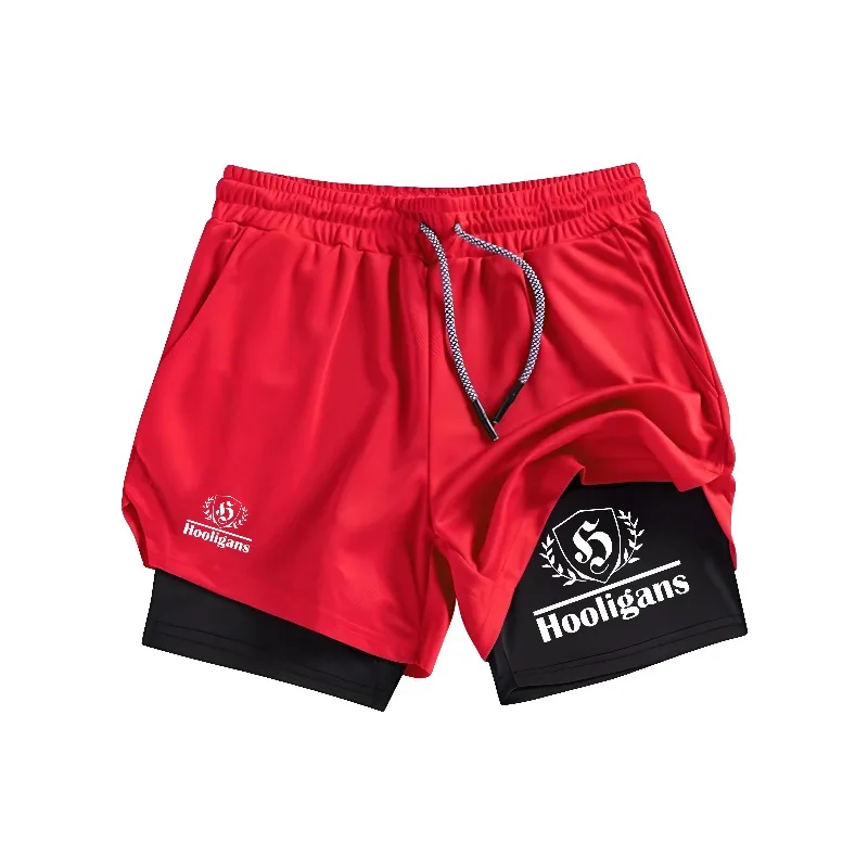 Hooligans Men's 2-In-1 Sports Shorts, Running Quick Drying Shorts, Gym And Fitness Training, Double Layered