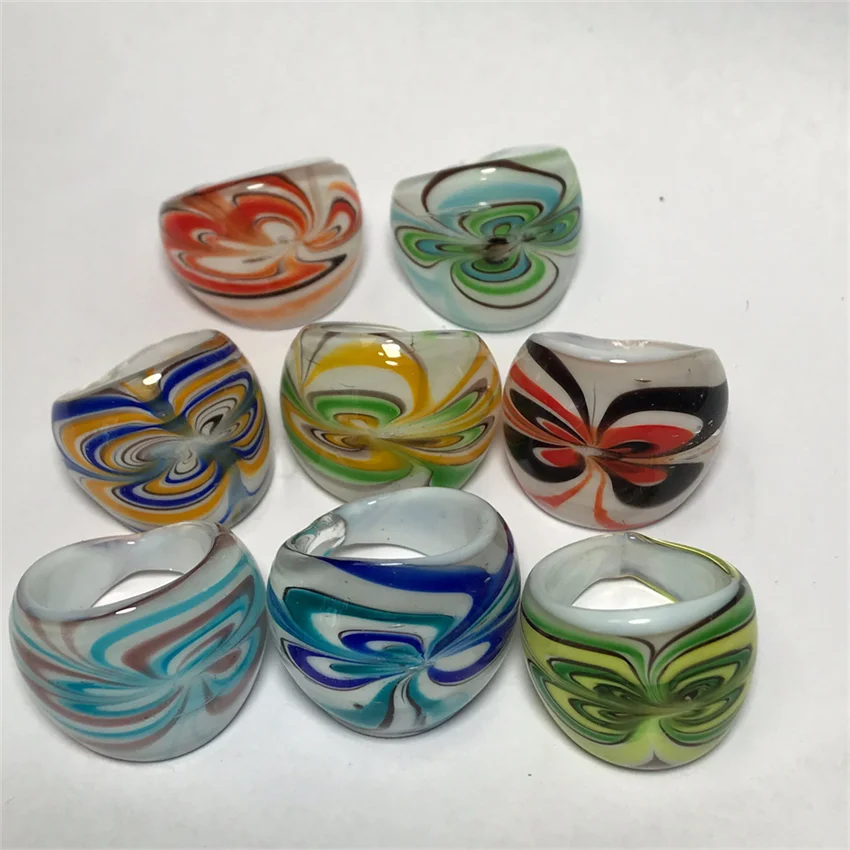 Handmade For Neutral Women Men Retro Style Murano Glass Liuli Blue Peking Opera Face Rings Fashion Jewelry