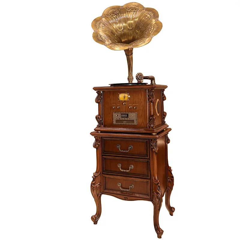 Pemutar rekaman vinil Amerika ruang tamu gramofon, telepon streaming antik, fonograf, speaker besar