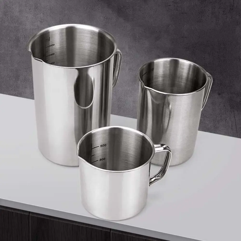 Scaled Stainless Steel Measuring Cup with Diversion Port 500/1000/2000ml Educational Equipment Cup Reusable Handle