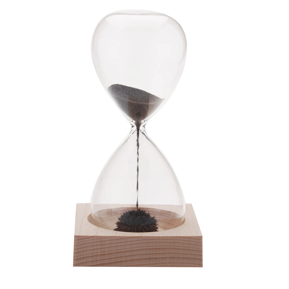 Magnet Sand Hourglass with Wooden Base Awaglass Hand-blown Timer Home Desktop Decoration Magnetic Hourglass