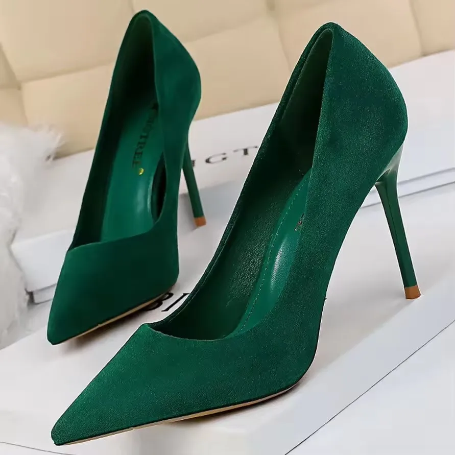 NONE BIGTREE Schuhe Wildleder Frau Pumpen Neue High Heels Für Frauen Büro Schuhe Mode Stiletto Heels Frauen Grundlegende Pumpe Plus Größe 42 43 5