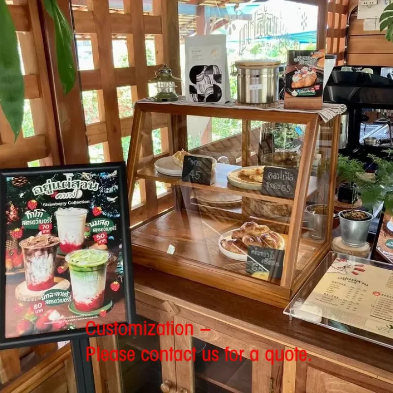 custom.High-End Custom Solid Wood Pastry Display Cabinet Countertop Glass with LED Light Coffee Shop Dessert Displays