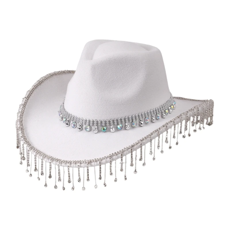 

Bride Cowboy Hats Crystal Panama Hat for Male Female Dancing Comedian Actor Dropshipping