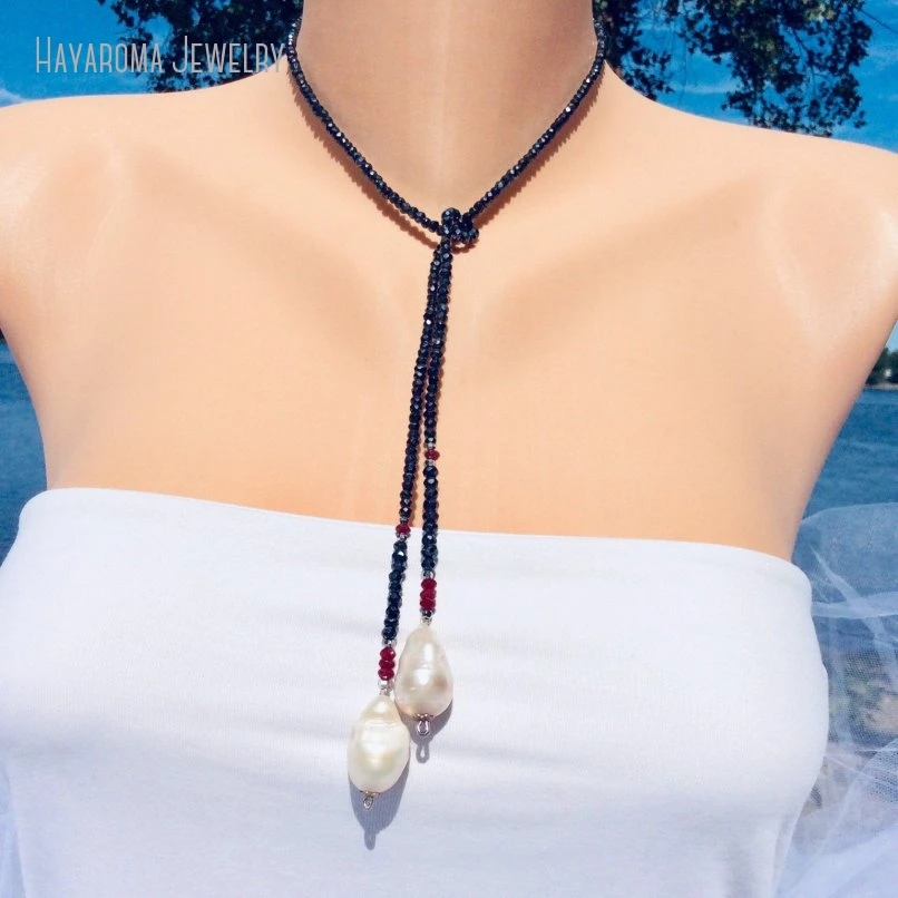 10Pcs Mixed Stone Pearl Ombre Open Lariat Necklace Two Baroque Pearls Jewelry