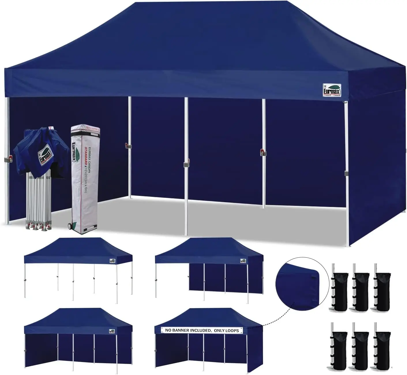 

USA 10'x20' Pop-up Canopy Tent Commercial Instant Canopies with 4 Removable Zipper End Side Walls and Roller Bag, Bonus 6 SandBa