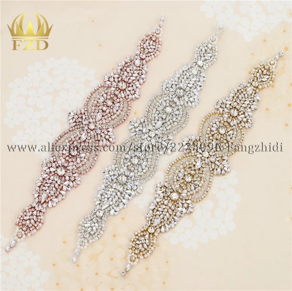 

(10pcs) Wholesale Iron on Rhinestone Dance Appliques Crystal Applique Belts for Wedding Dresses Bridal Sash Rhinestone Trim